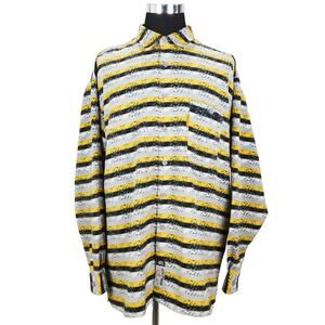 Entrig Yellow Black Stripe Polyester Long Sleeve Button-Up Mens XXL Shirt